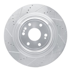 Cadillac Escalade ESV Brake Rotor (1) - Front Left - R1 Concepts - Drilled & Slotted - Silver - `14-`20